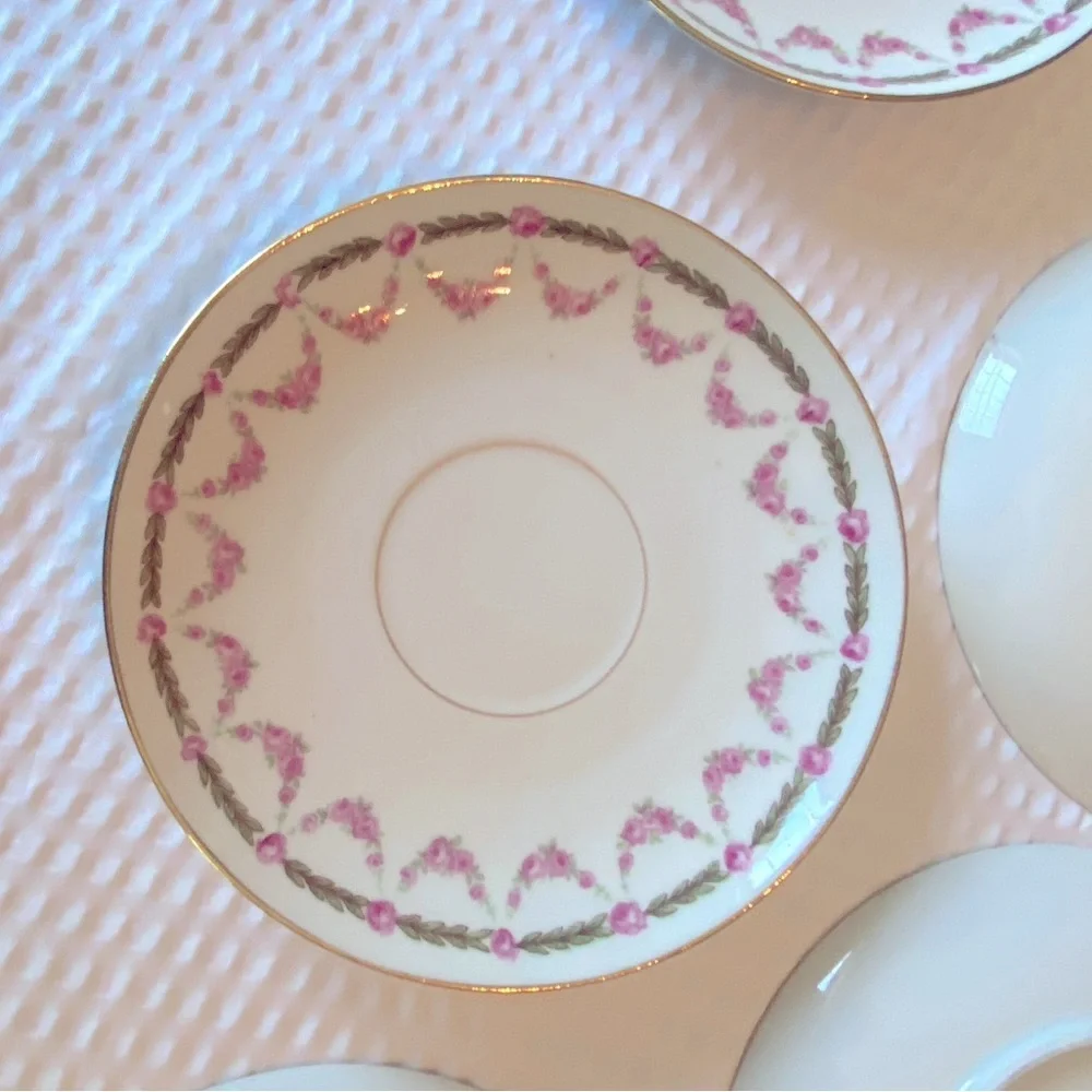 Antique China Limoges Pink and Green Floral 12 Saucers for your tea cups